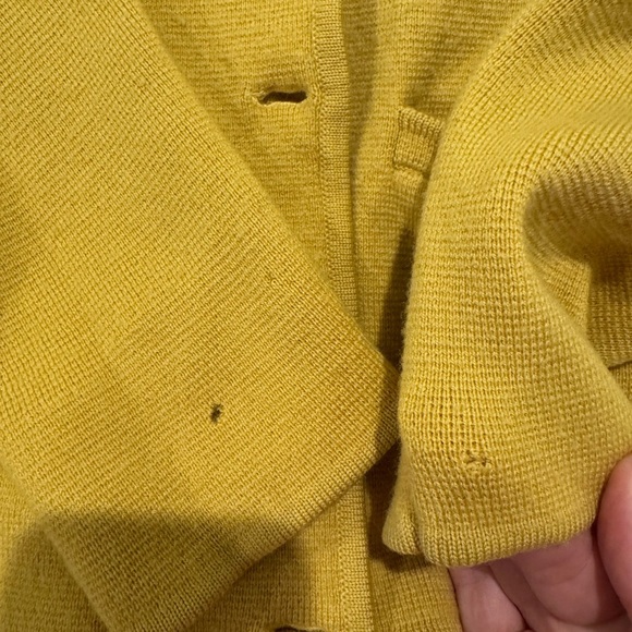 Talbots 100% Pure Merino Wool Knit Cardigan Sweater Yellow military style - Picture 8 of 9